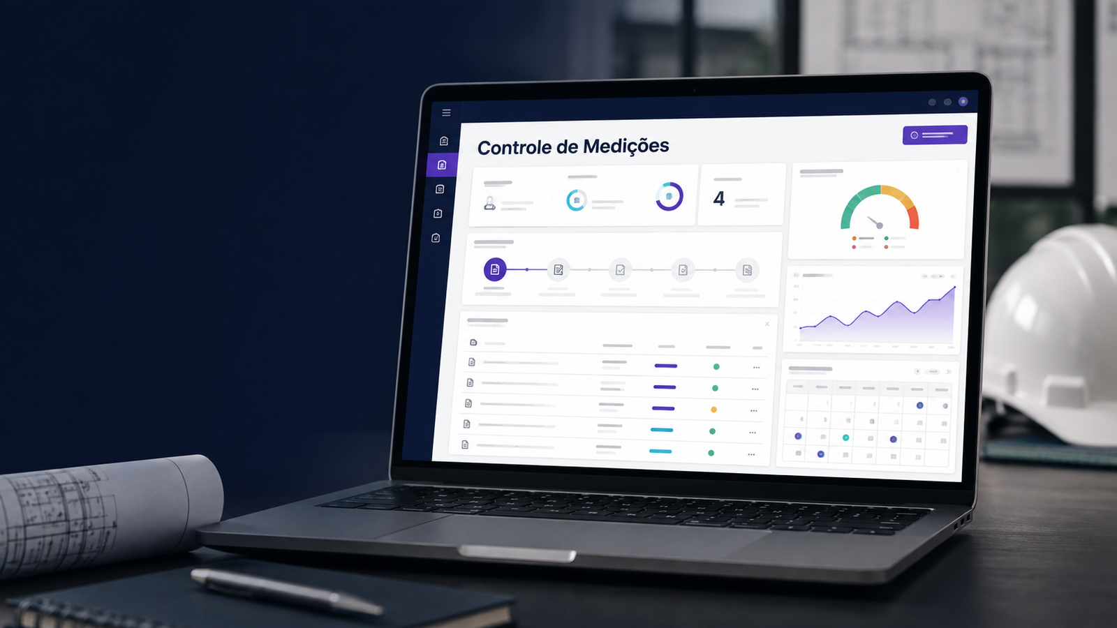 Sistema Controle de Medições exibido em um notebook