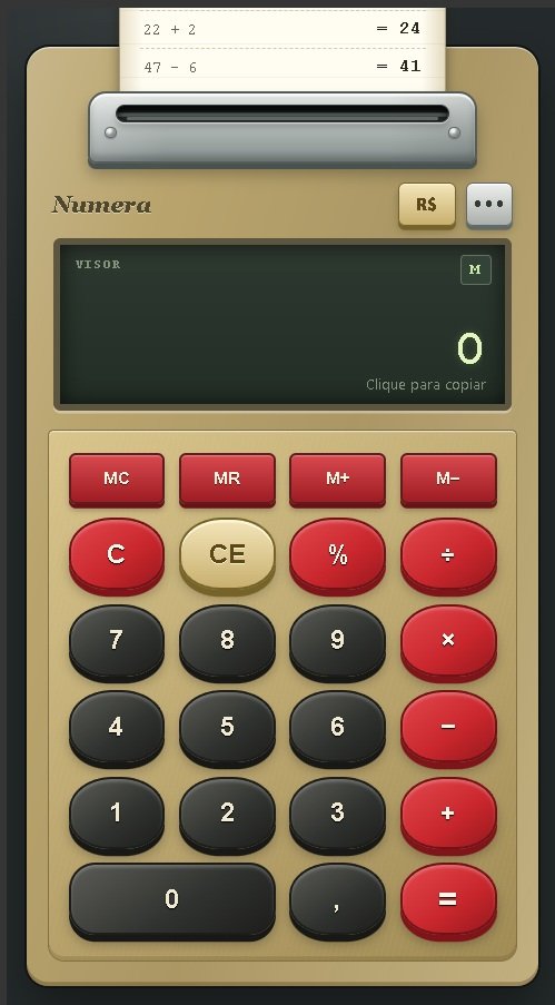Interface da calculadora NUMERA